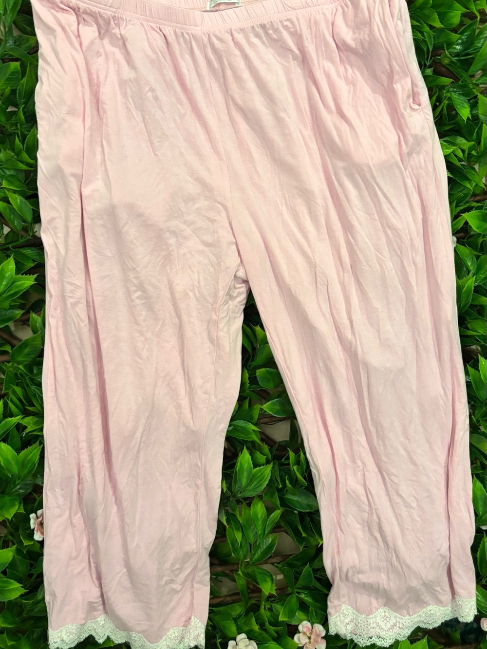 Soft Light Pink Pajama Pants with Lace Hem XXL